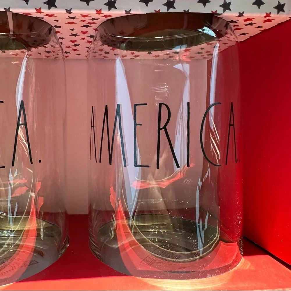 NEW Rae Dunn Patriotic USA America Beer Glasses with Bottle Opener Set NIB